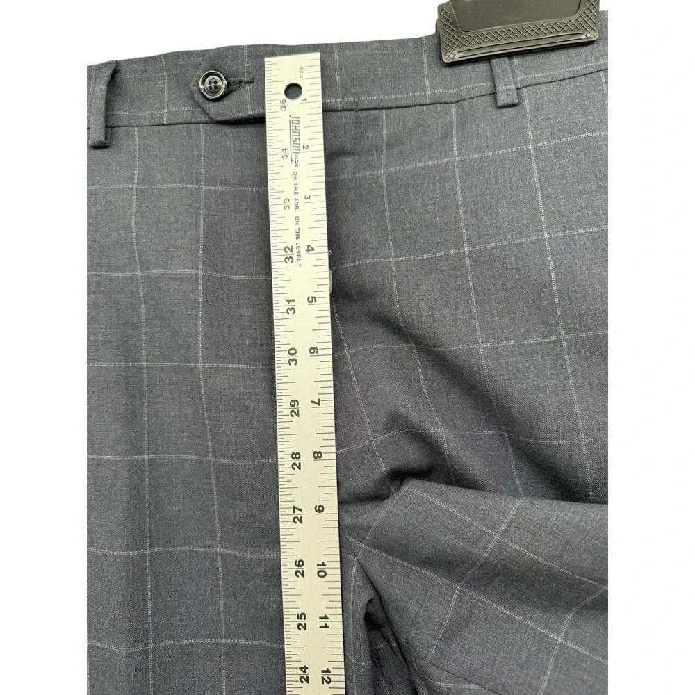 Jos A Bank Gordon Suit 42R Gray Windowpane Wool 2 Piece Mens Dress Suit Pants 34